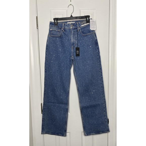 Abercrombie Fitch Womens The 90s Relaxed High Rise Jean Rhinestones 27 Short New - Picture 1 of 7